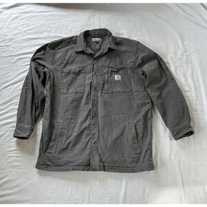 Men's Carhartt Button Down Gray Jacket Size Large, Lined, Work Jacket, Pockets
